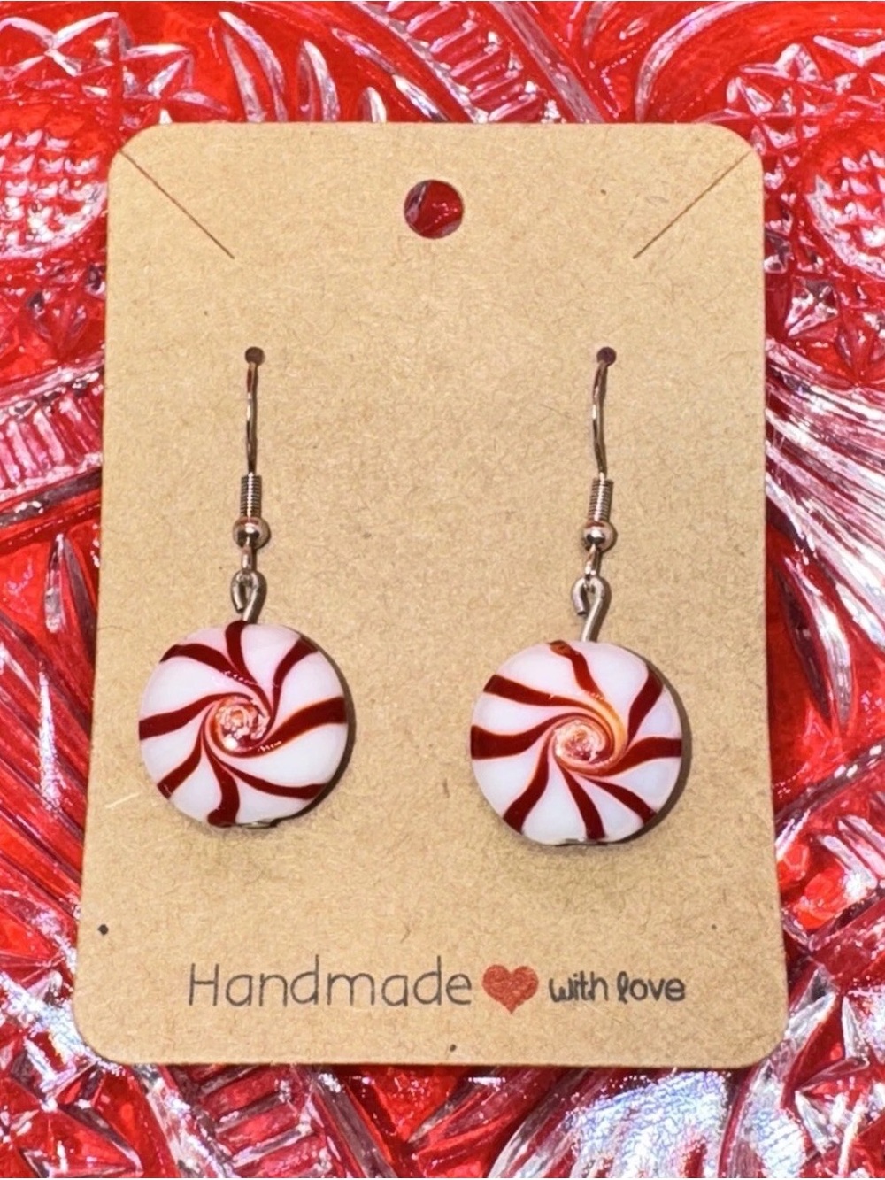 Peppermint Starlight Lampwork glass Handmade Dangle/Fishhook Earrings